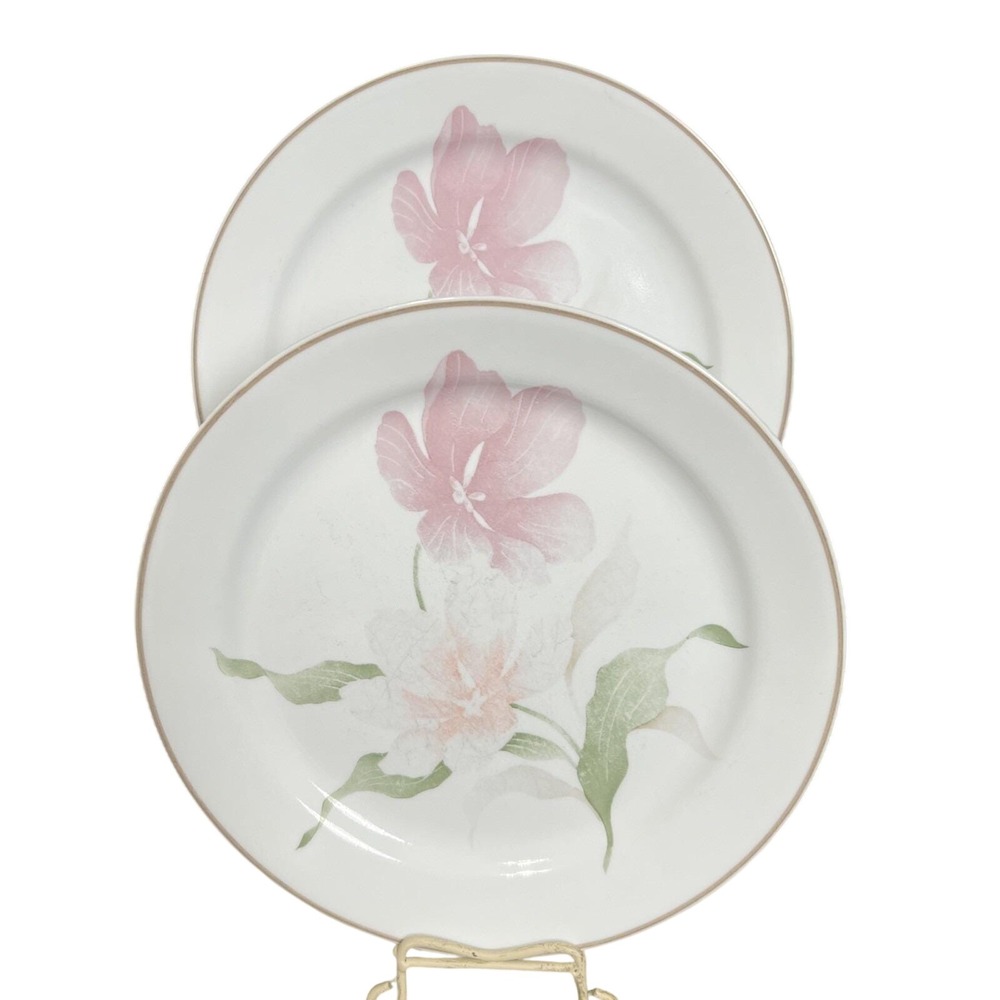 Lot 2 Corelle vintage "Pacifica" Pink and Peach hibiscus flowers dinner plates